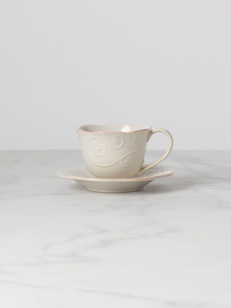 French Perle White Cup and Saucer