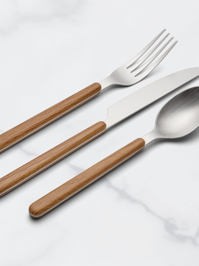 24 Seven Mirror Faux Wood Handle 12 Piece Flatware Set